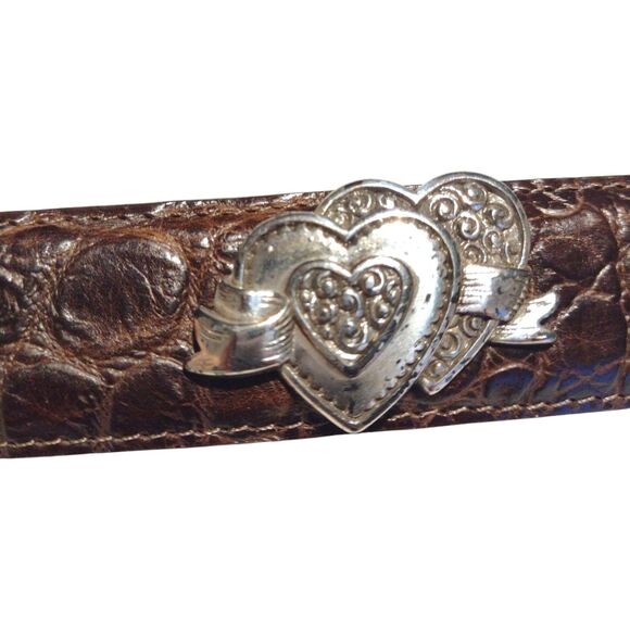 Brighton Belt Brown Croc Embossed Leather Silver Heart Conchos Small USA Vintage - Picture 7 of 16